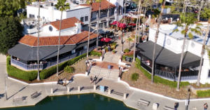 Aerial view of steps up to Shops, Restaurants and Entertainment at Rancho Santa Margarita Lake