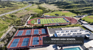 Aerial shot of sports field at Tesoro High School, California Distinguished School